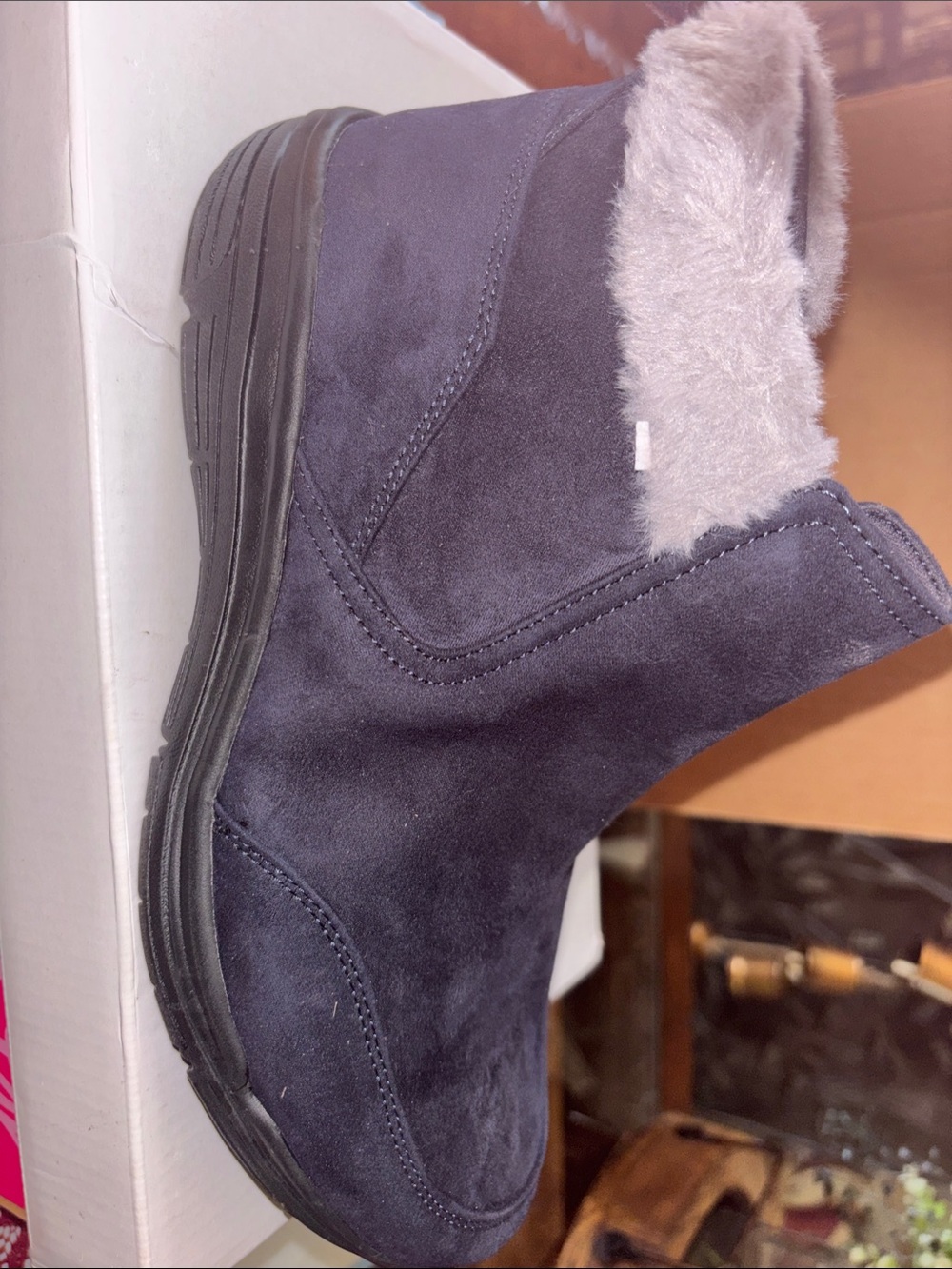 Ryka Navy Ankle Boot with Gray Faux Fur Cuff